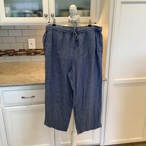 Charter Club Luxury Blue Linen Pants Size Large Drawstring Waist